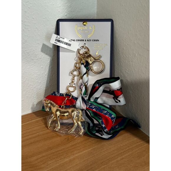 Piper K Gold Horse and Satin Bow Keychain/Bag charm NIB - Picture 1 of 4